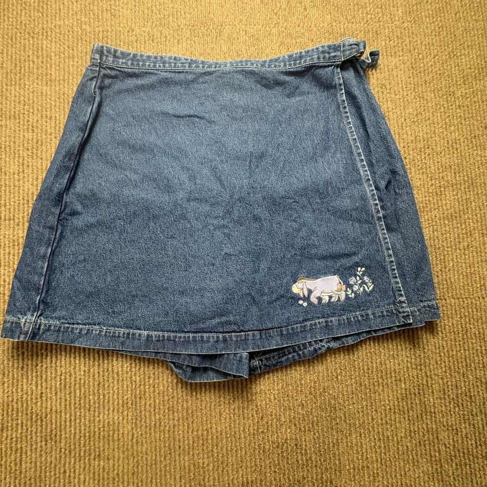 Vintage Disney Store Winnie The Pooh Eeyore Tigger Denim Wrap Mini Skort size L
